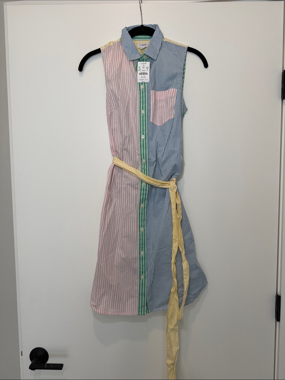J. Crew Factory Sleeveless Striped Shirt Dress in Pink, Blue & Yellow